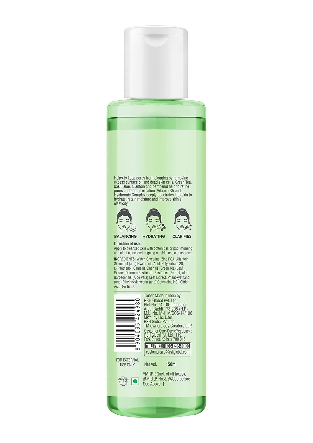 Joy Clarifying & Pore Minimizing Green Tea Face Toner (150ml) | Alcohol Free Toner with Aloe Vera, Vitamin E & Hyaluronic Acid for Hydrating & Refreshing Skin | For All Skin Types