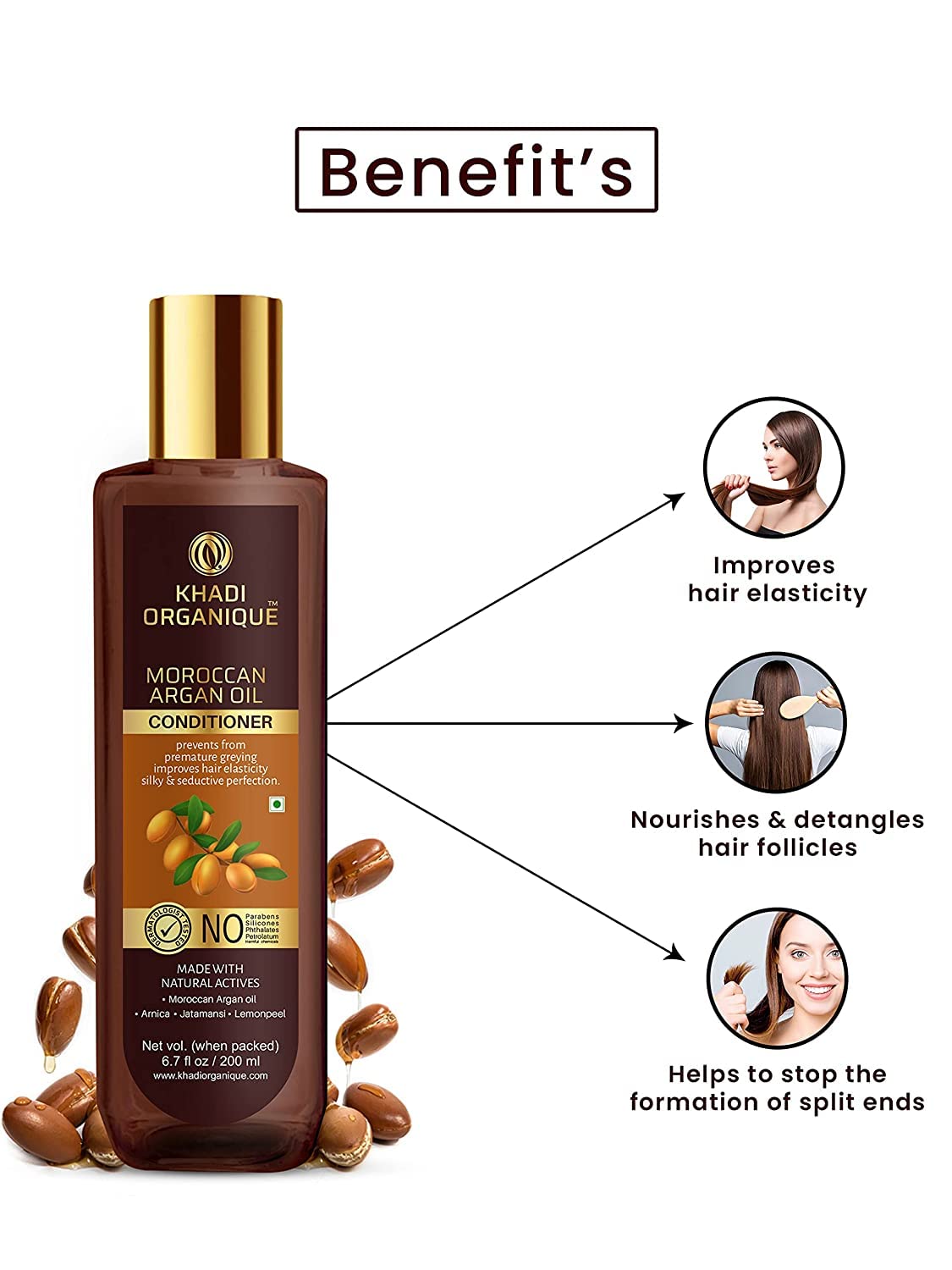 Khadi Organique Moroccan Argan Oil Hair Conditioner For Frizz Control & Extra Smooth and Shiny Hair (Pack of 2) 400 ml