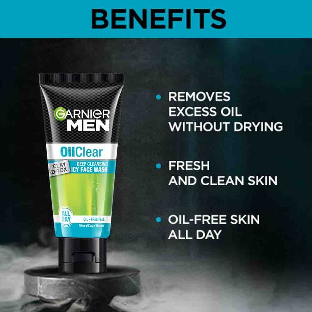 Garnier Men Oil Clear Clay D-Tox Deep Cleansing Icy Face Wash, 50gm