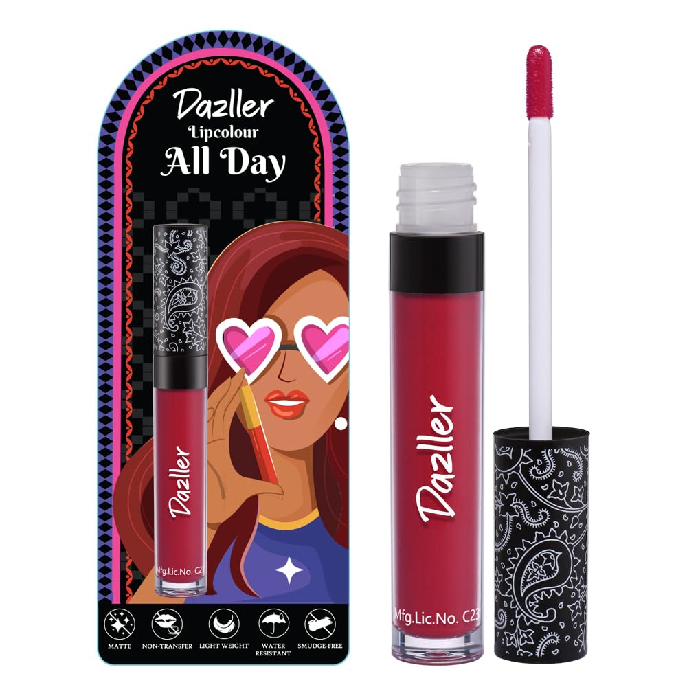 DAZLLER All Day Lipcolour|Moisturizing Kokum Butter|Non-Transfer & Smudge-Proof|8Hr Stay|Matte Liquid Lipstick for Women|Dlc017 Rosey|6G