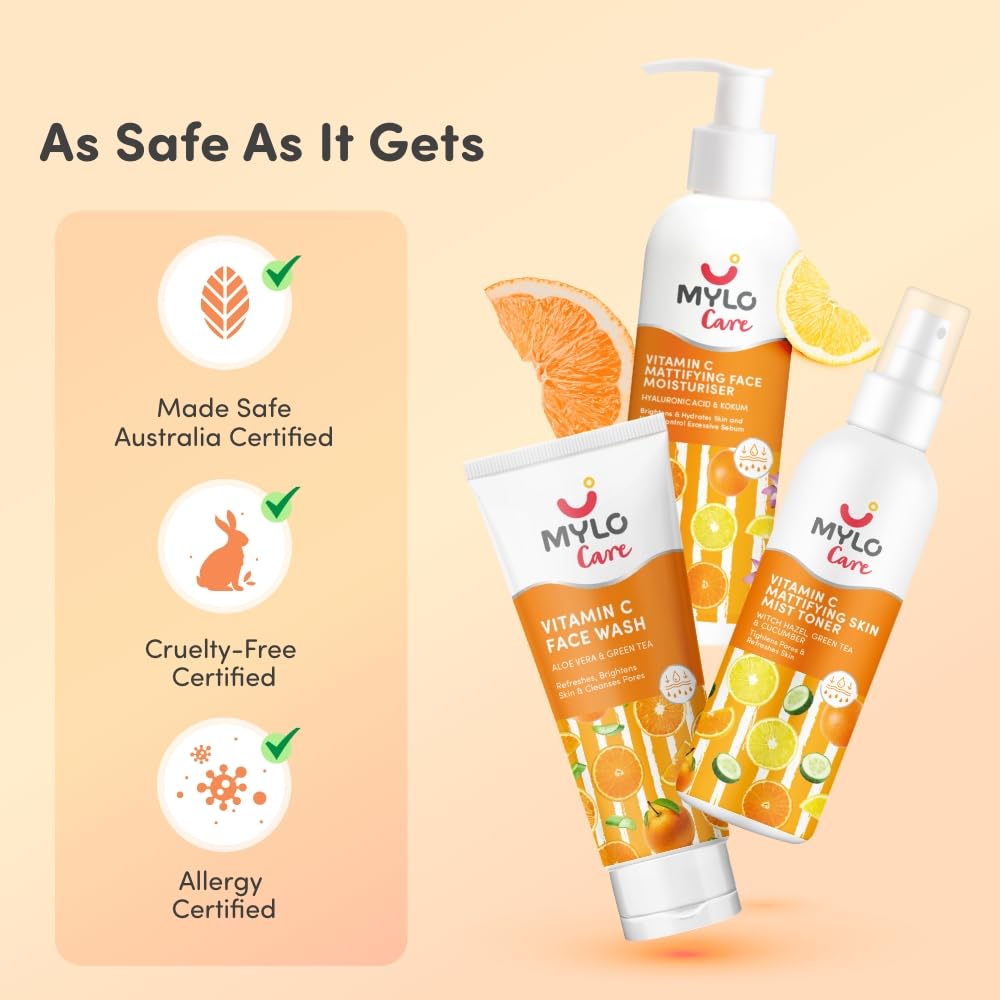Mylo Care Vitamin C Facial Kit (Face Wash - 100ml, Mist Toner - 200ml and Moisturizer - 100g) - 3 -in-1 Natural Face Care Kit for Women - Paraben & Alcohol free Facial Kit for All Skin Types