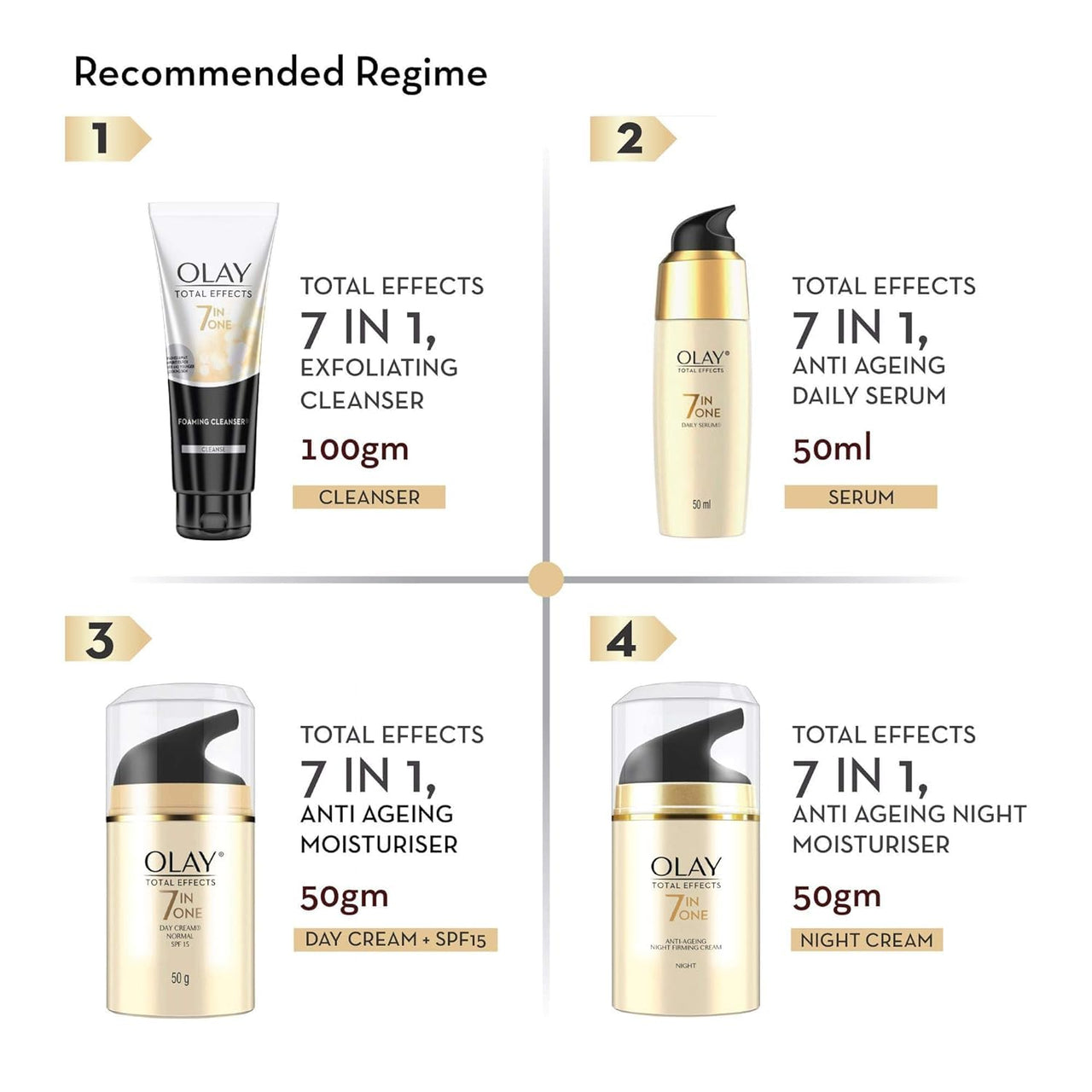 Olay Total Effects Anti Ageing Skin Cream (Moisturizer)| Fights 7 Signs of Ageing | With Niacinamide and Green Tea Extracts | Normal, Oily, Dry, Combination Skin | 50g (Normal SPF15)