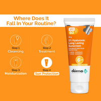 The Derma Co 1% Hyaluronic Long Lasting Sunscreen Spf 50 Pa++++|With Hyaluronic Acid & Vitamin E|For Broad Spectrum|Upto 6H Sun Protection|Water & Sweat Resistant|No Reapplication Needed|50G, All