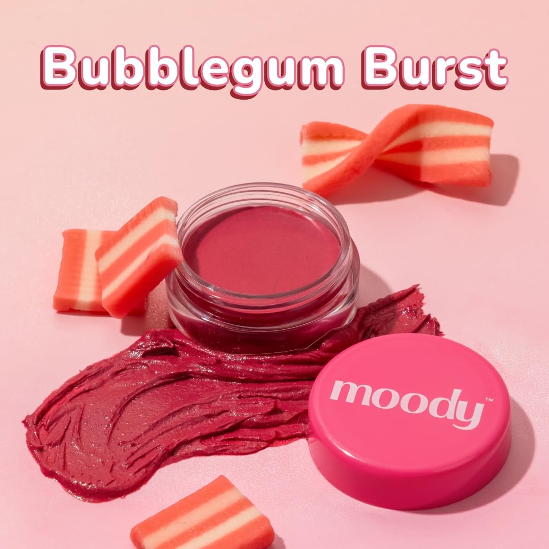 Moody Plush 3-in-1 Lip, Cheek & Eye Cream - Bubblegum Burst with Cacao Butter, Shea Butter & Jojoba Oil | Long Lasting | Paraben Free Lip Balm Moisturizer For All Skin Type, 5gm