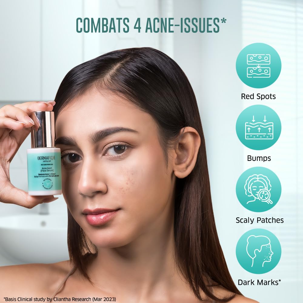 Dermafique Acne Avert Serum 30 ml, with 2% Salicylic Acid, Reduces Acne in 3 Days, for Oily-Acne Prone Skin