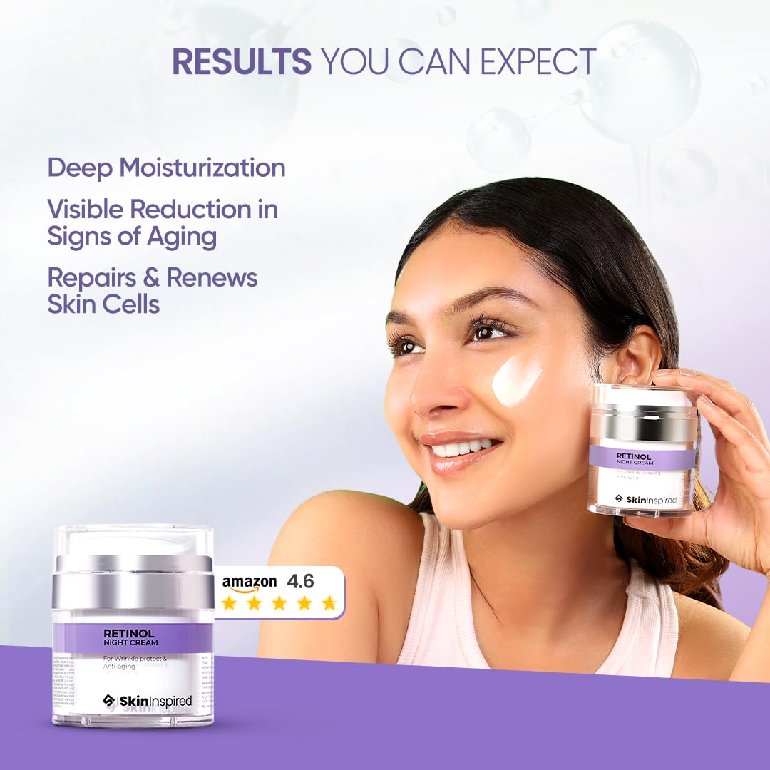 SkinInspired Retinol Night Cream For Wrinkles & Anti-Aging | Lightweight Cream for Age Spots, Fine Lines and Wrinkles | Anti Aging Cream For Women & Men | For All Skin Types | 50 g