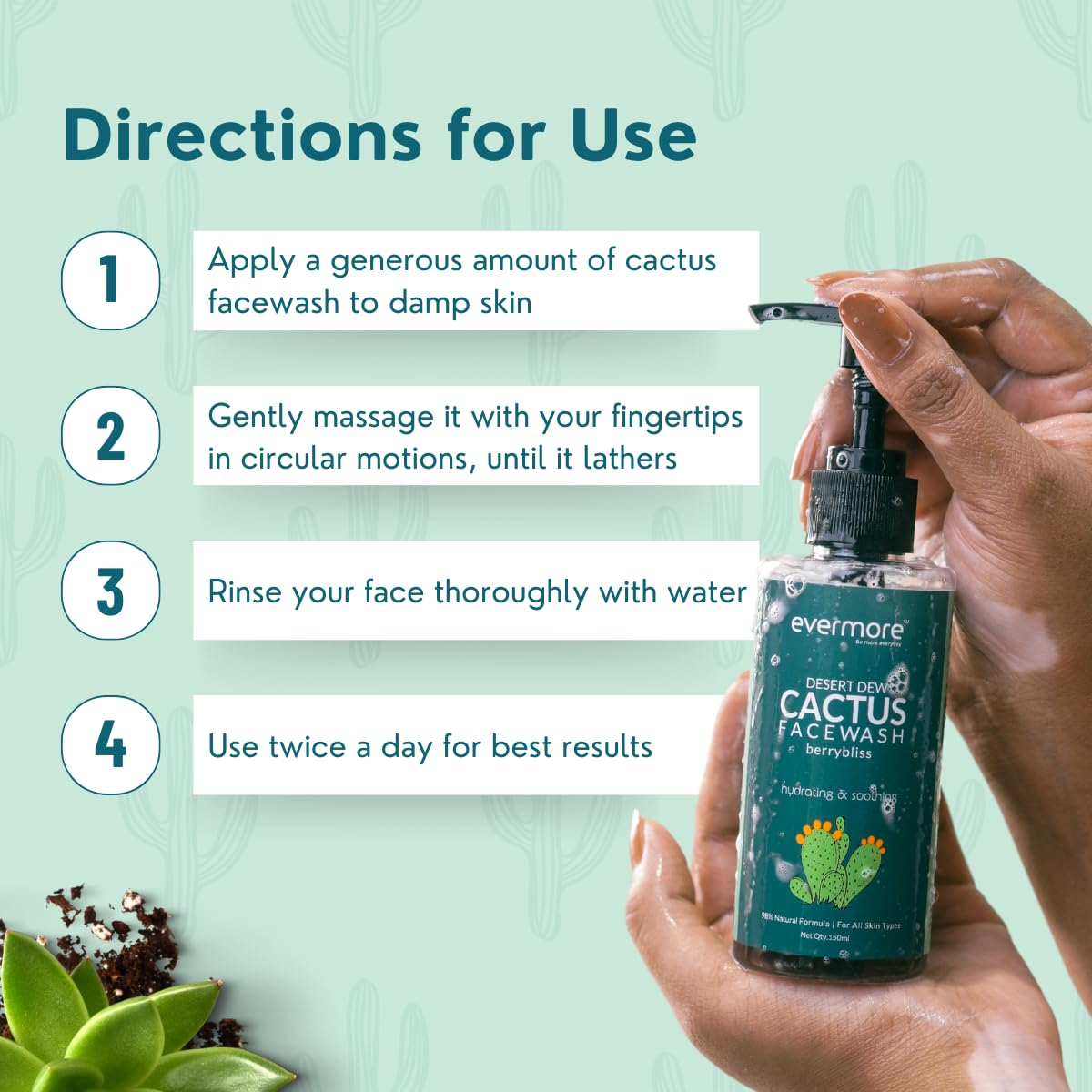 Evermore Mexican Cactus Facewash 150ml | For Summers | Deep Cleansing, Hydrating, Oil Control | Cactus & Mulberry Extracts | For All Skin Types - (Pack of 1)