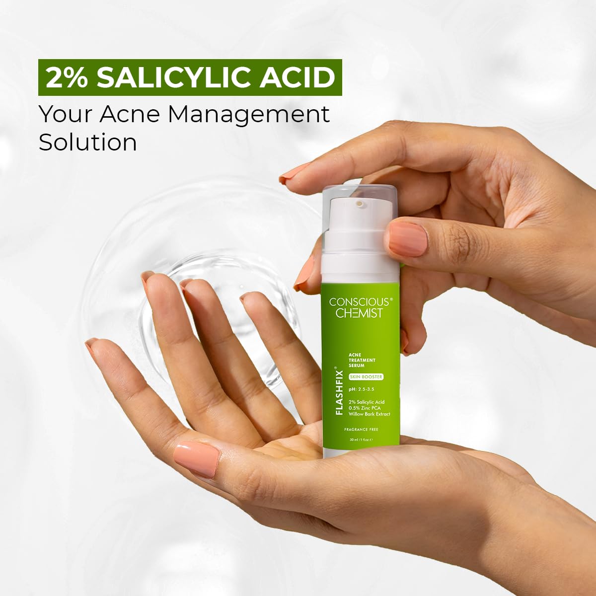 Conscious Chemist 2% Salicylic Acid Serum | 30ml | Face Serum for Acne, Blackheads & Opne Pores, Reduce Excess Oil & Bumpy Texture, BHA Based Exfoliant for Acne, Face Serum for Men & Women - Flashfix