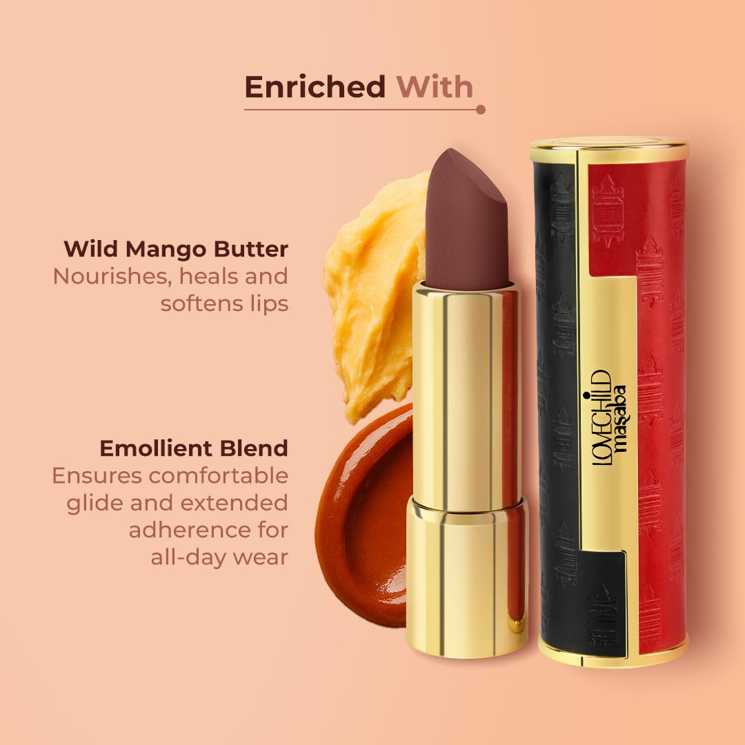 LoveChild Masaba Statement Matte Lipstick, Burnout (Dark Rosewood), Smooth Glide, Bold Matte Finish, Long-Lasting Lipsticks With Mango Butter Nourishing and Intense Color Payoff, Lightweight, 4g
