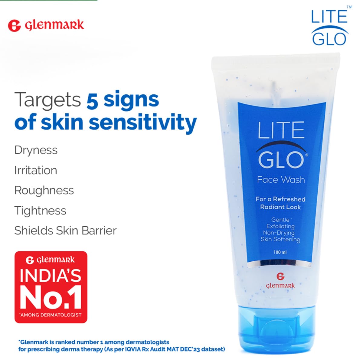 Lite Glo Face Wash for Combination Skin - Contains Vitamin C, Glycolic Acid and Mandelic Acid, Helps with optimal exfoliation, prevents dryness of skin, gives gentle cleanse | Protects, Nourishes and Repairs Skin | Paraben and SLES Free