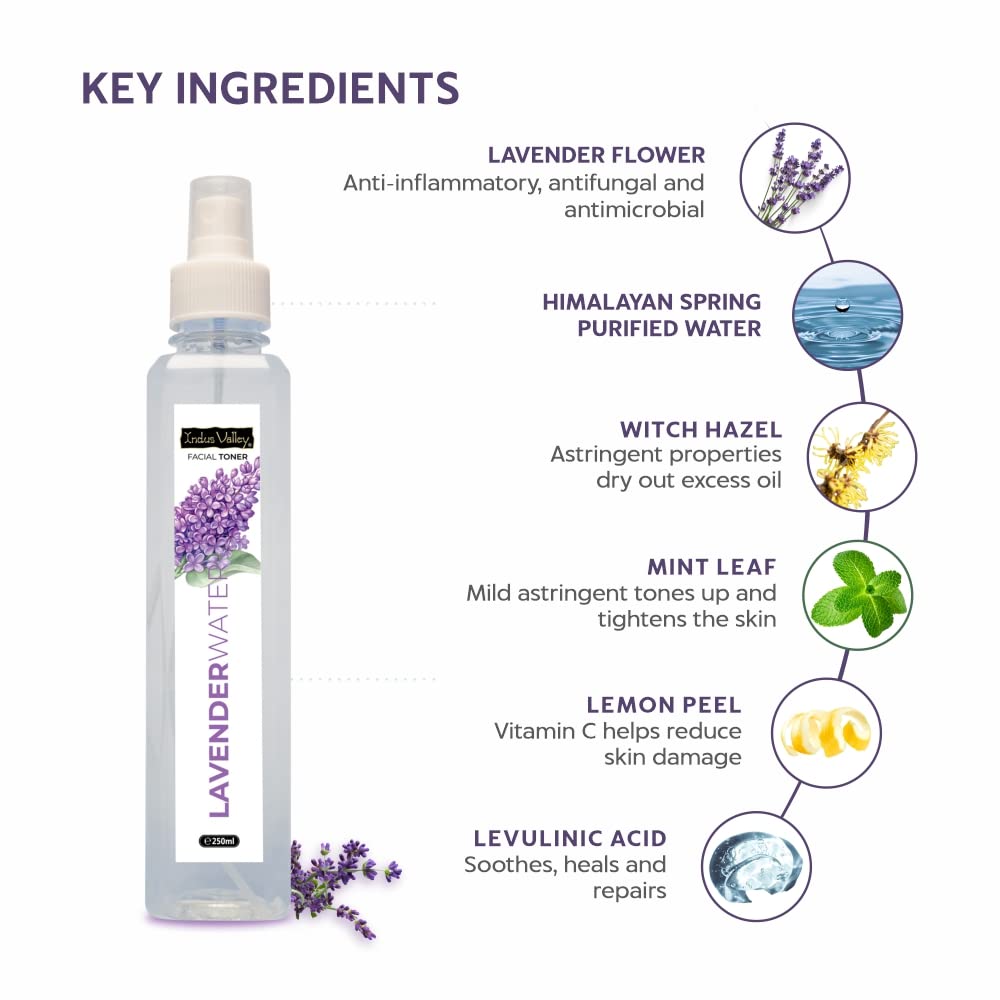 INDUS VALLEY Natural Lavender Water Facial Toner - Chemical Free - 250 ml