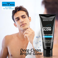 Mancode Power Glow Face Scrub for Men | Deep Exfoliation, Brightening & Hydrating | Removes Dead Skin & Impurities | Natural Ingredients with Saffron, Turmeric & Almond Oil | 100g