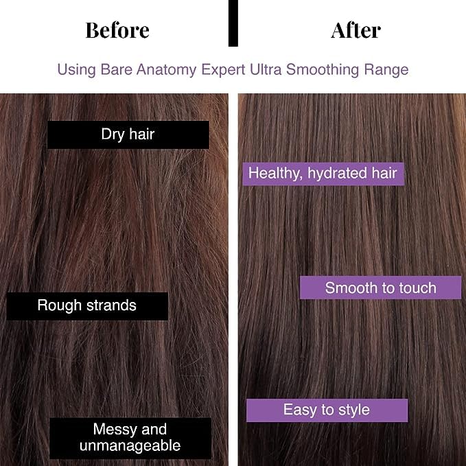Bare Anatomy Ultra Smoothing Shampoo for Dry & Frizzy Hair|Restores Smoothing & Texture|Sulphate & Paraben Free|Powered By Carbohydrate Complex & Niacinamide|Vegan|For Men & Women|250ml (Pack of 2)