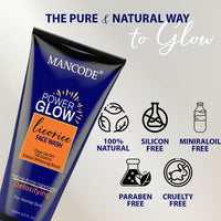 Mancode Power Glow Face Care Combo for Unusex | Face Scrub, Face Wash & Whitening Cream | Deep Cleansing, Exfoliation & Brightening | Natural Ingredients with Saffron, Turmeric, Kojic Acid & Licorice | Hydrating & Reduces Dark Spots Pack of 3