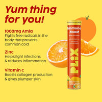 PLIX - THE PLANT FIX Vitamin C Immunity Booster 15 Effervescent Tablets,Pack Of 1 (Orange Flavour),Contains Amla And Zinc,Helps Improve Mood,Increases Energy Levels,Gluten-Free,Non-Gmo,Vegan