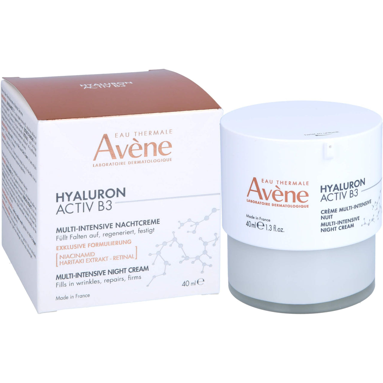 Avène Hyaluron Activ B3 Multi-Intensive Night Cream 40 ml – Retinal + Niacinamide + Hyaluronic Acid Night Repair Cream for Firmer, Smoother & Younger-Looking Skin