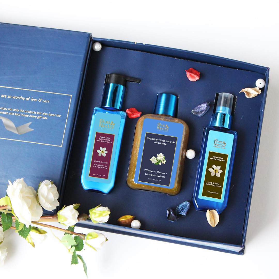 Blue Nectar Beauty Gift Box for Women & Men | Premium Skincare Combo of Body Lotion, Body Wash & Body Mist for Men & Women | Perfect Gift for Birthday & Anniversary | Pack of 3