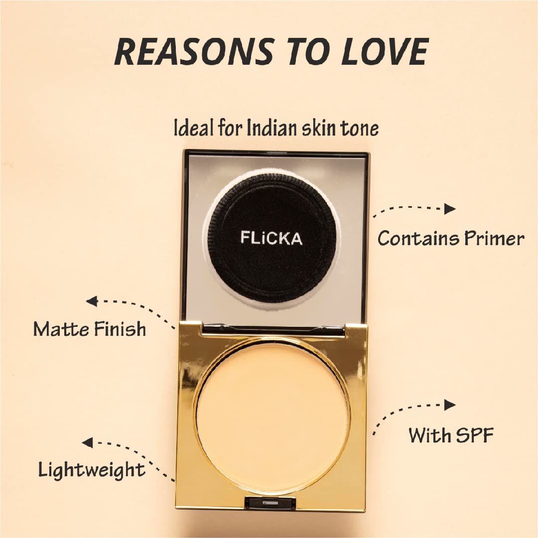 FLiCKA Cover To Conquer Compact Powder For Velvet Matte Finish, Long-Lasting, Smooth Finish| Absorbs Oil, Waterproof Formula, Prevents Creasing| 01 Ivory, 9g