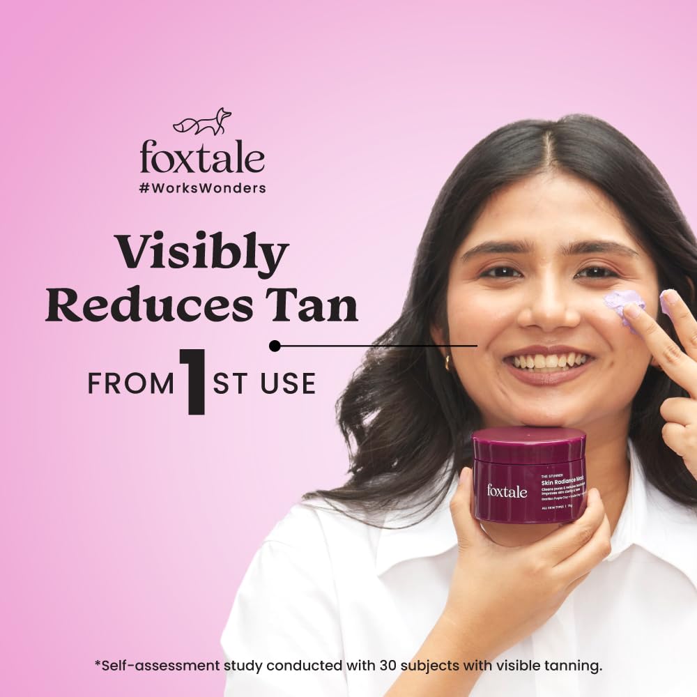 Foxtale De-Tan Face Mask for Glowing Skin| Clay Mask with Lactic Acid for Tan Removal, Reduction in Blackheads, Instant Brightening| New-Age Ubtan Face Pack for All Skin Types | Men & Women- 75g