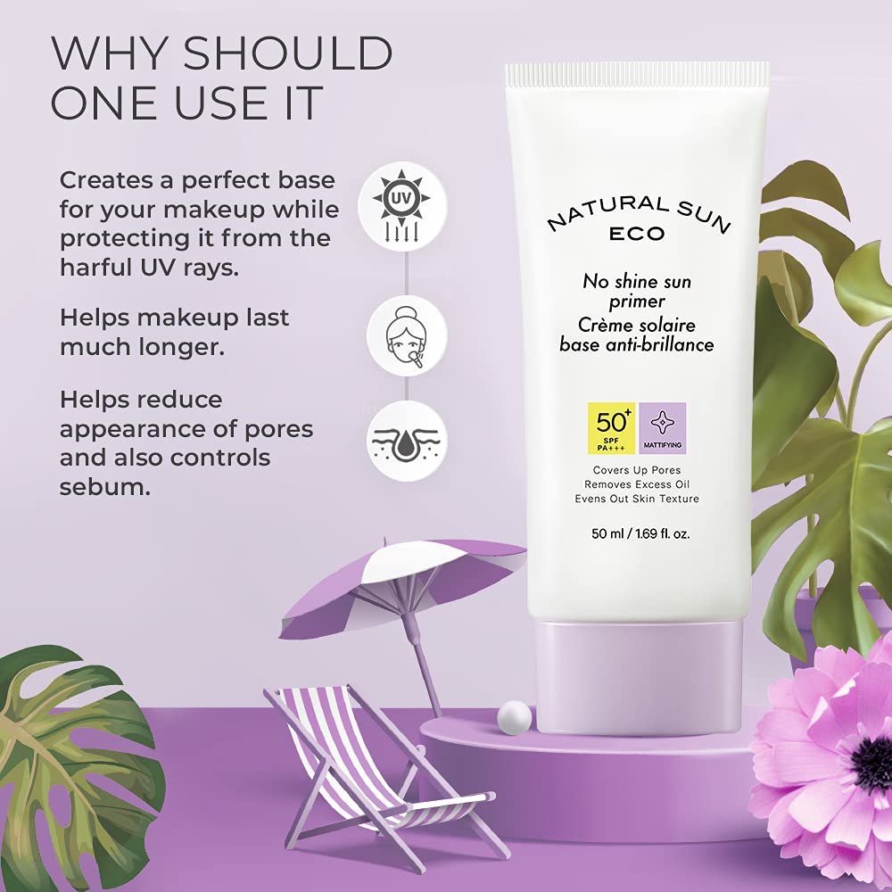 The Face Shop No Shine Sun Primer Spf 50+ With 2% Zinc Oxide & Squalane Sensitive, Unisex Sunscreen With Spf 50+ Pa +++| Oil Free, Blue Light & Digital Devices, 50Ml