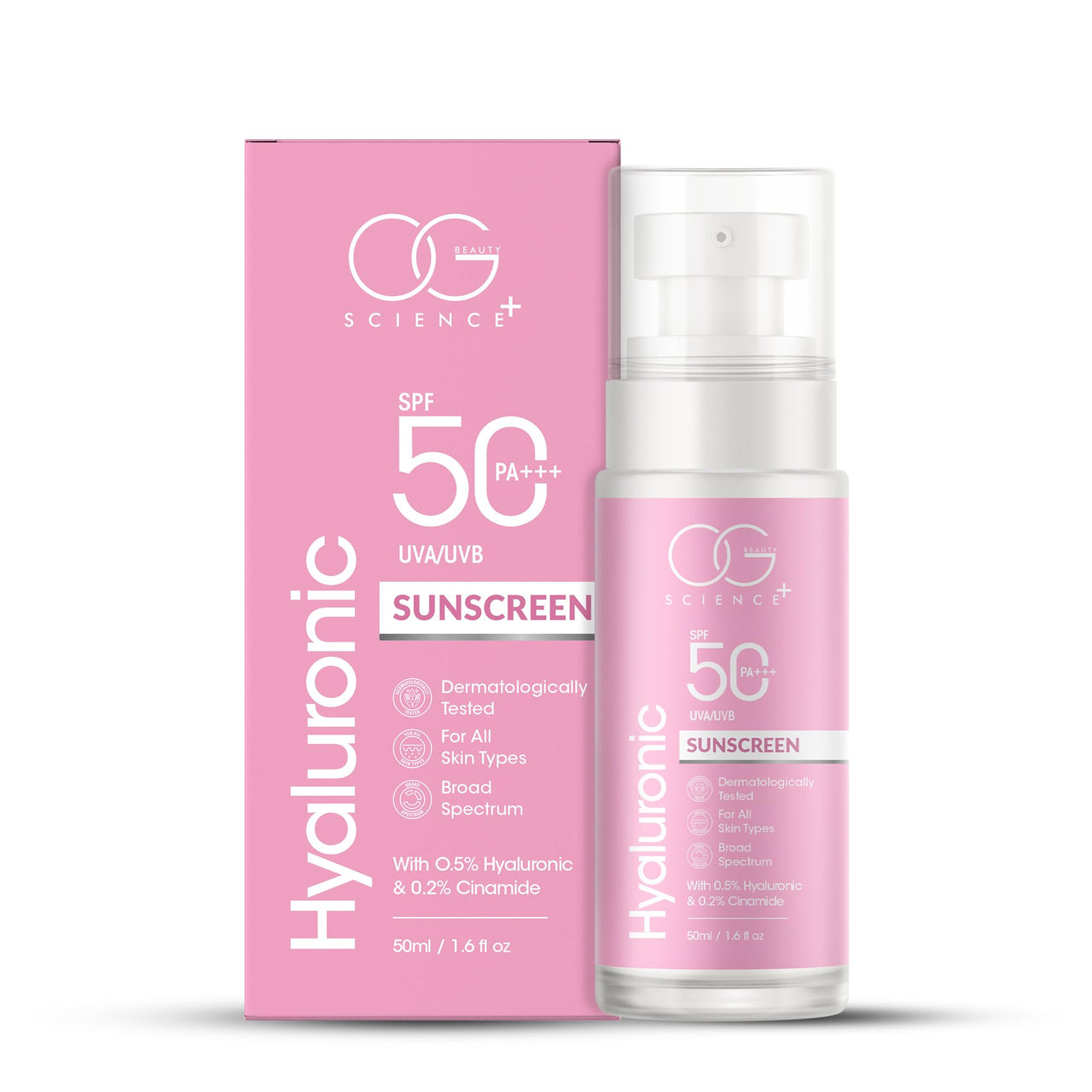 OG BEAUTY SCIENCE SPF 50 PA+++ Sunscreen | 0.5% Hyaluronic Acid & 0.2% Ceramide | Broad Spectrum UV Protection | Hydrating & Lightweight | Dermatologically Tested | 50ml