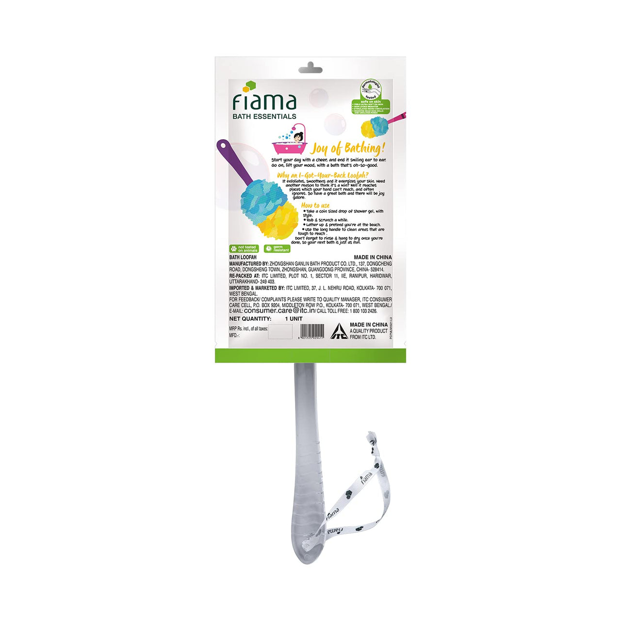 Fiama Bath Essential I-Got-Your-Back Body Loofah, Dermatologist Tested, Safe on Skin, Pack of 1, For Smooth, Exfoliated and Energized Skin