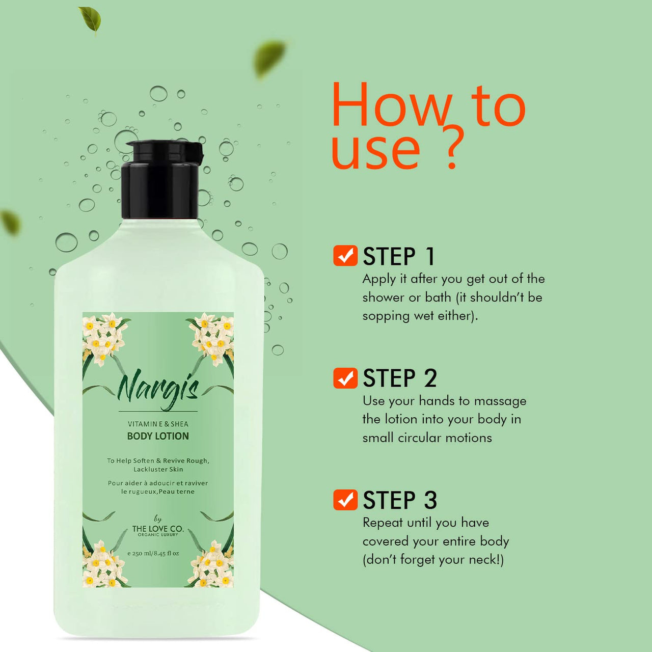 THE LOVE CO. Nargis Body Lotion - Nourishing Formula for Dry Skin - Women & Men - Enhanced with Jojoba Oil, Shea Butter, Vitamin E - 250Ml - Best for Daily Moisturizing