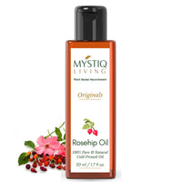 Mystiq Living Rosehip Oil for Skin and Face - 50 ML | Face Oil for Gua Sha Massage, Glowing Skin, Pure Rosehip Seed Oil Anti Aging, Fine Lines, Acne Scars, Under Eye, Anti Pigmentation | 100% Pure & Natural, Cold Pressed
