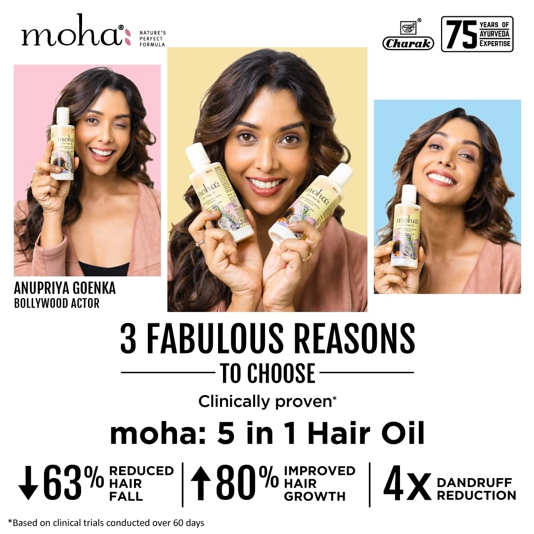 moha: Herbal Hair Shampoo 200 ML And 5 in 1 Hair Oil For Hair Growth and Hair Fall Reduction 200 ML Combo Pack | All Hair Type Clinically Proven (Oil + Shampoo 200ML each)