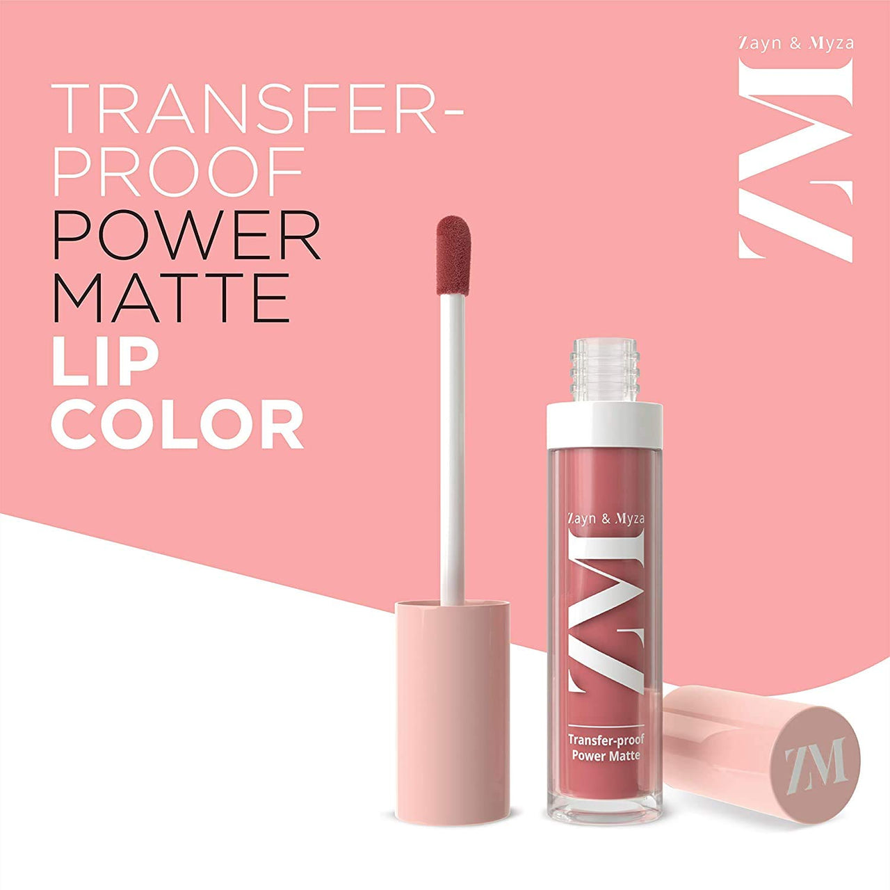 ZM Zayn & Myza Transfer-Proof Power Matte Finish Lip Colour I Smudge Proof & Water Resistant I Light Weight & Extremely Smooth Formula I Vegan - Rose Pink, 6 ml