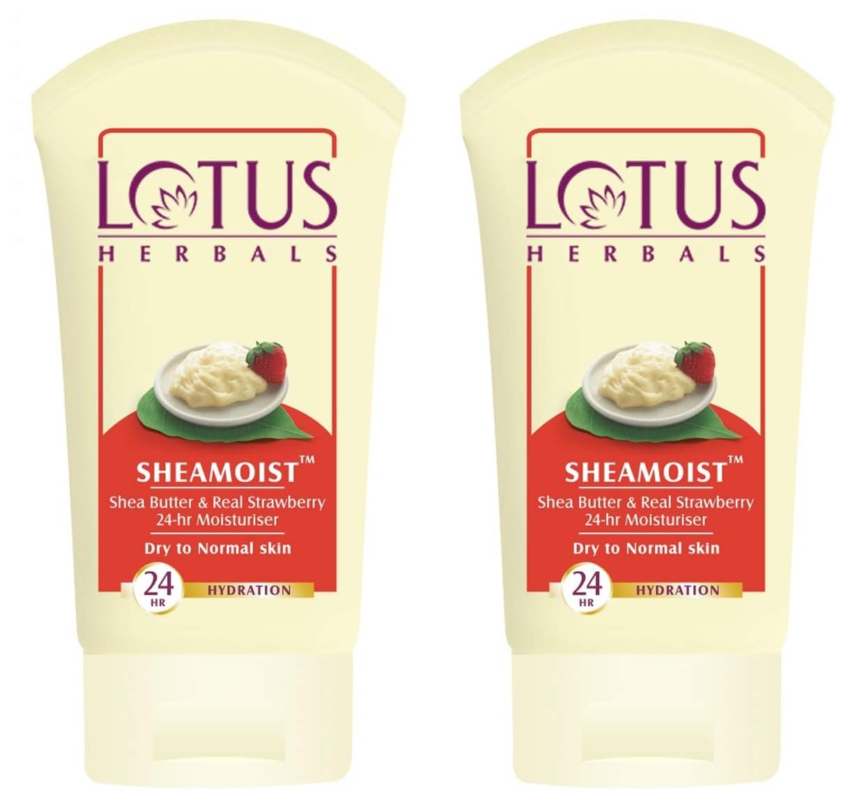 Lotus Herbals Shea Butter and Real Strawberry 24 Hour Moisturiser Cream (60g) x Pack of 2