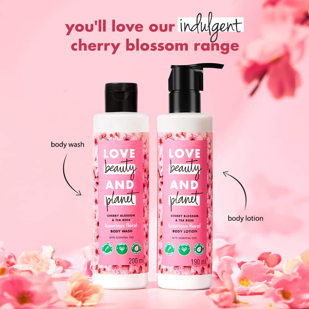 Love Beauty & Planet Cherry Blossom & Tea Rose Daily Moisturising Lotion|All Skin Types|Paraben free|190ml