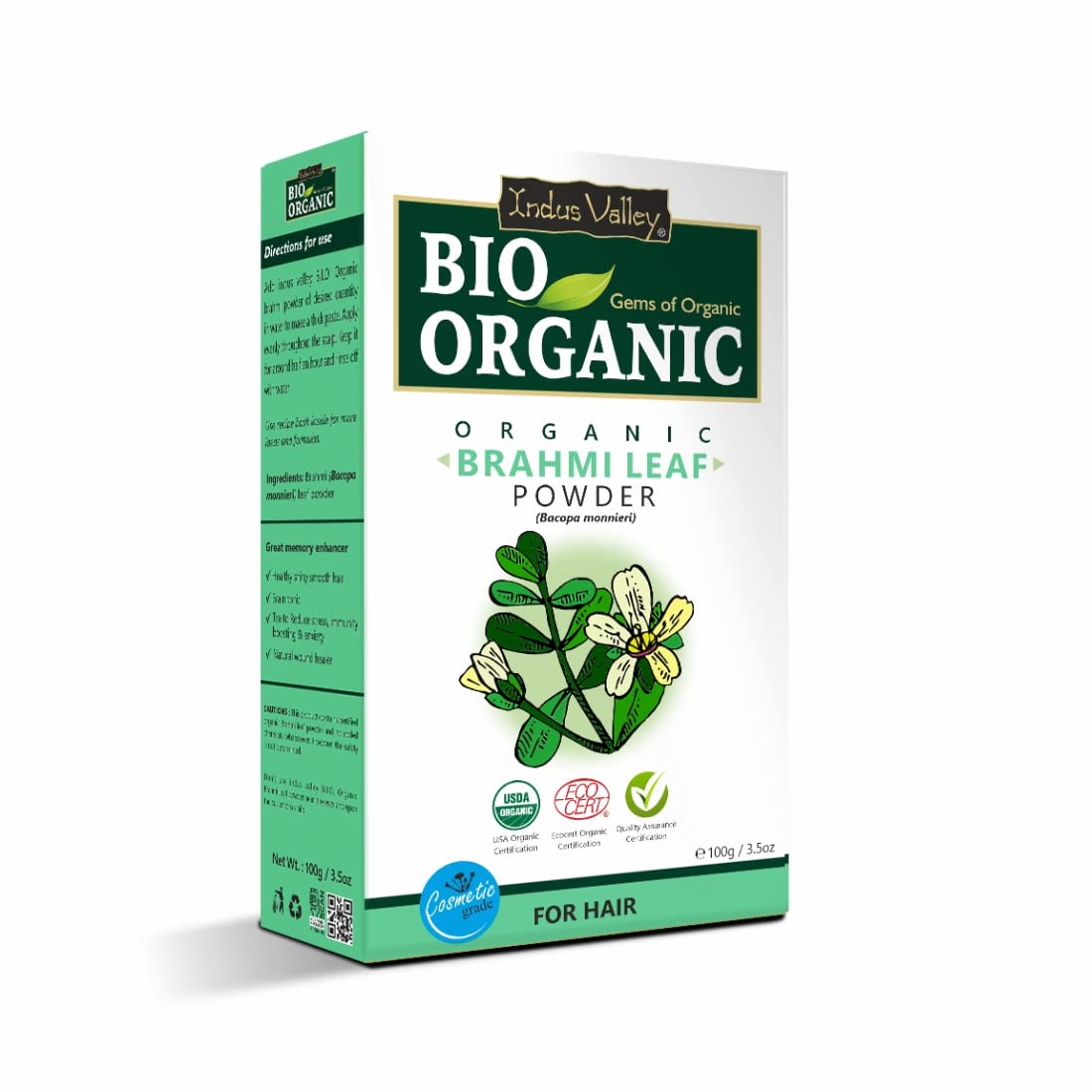 INDUS VALLEY Brahmi Powder | Bacopa monnieri 100% Pure and natural Hair and Skin Care Powder - Set of 2 (100g *2=200g)