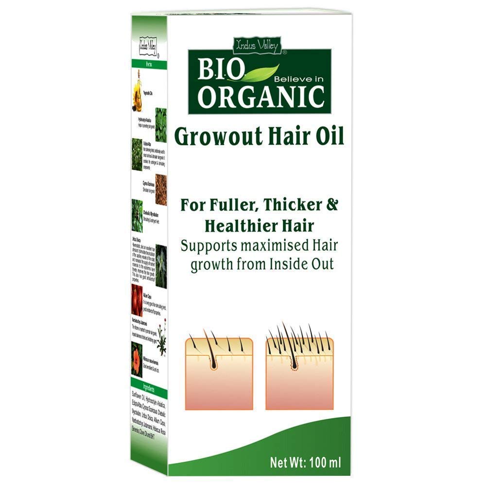 INDUS VALLEY Bio Organic Growout Hair Oil 100% Organic and Vegan Combats Dandruff, Flaky scalp, Frizz and Split Ends- 100ml