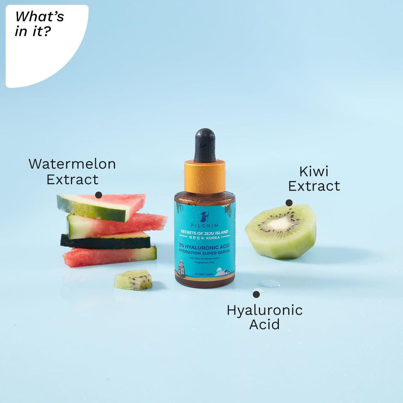 Pilgrim 2% Hyaluronic Acid Hydration Super Serum With Kiwi Extracts For Hydrated Skin For Unisex Of All Skin Types Korean Skin Care, 30ml