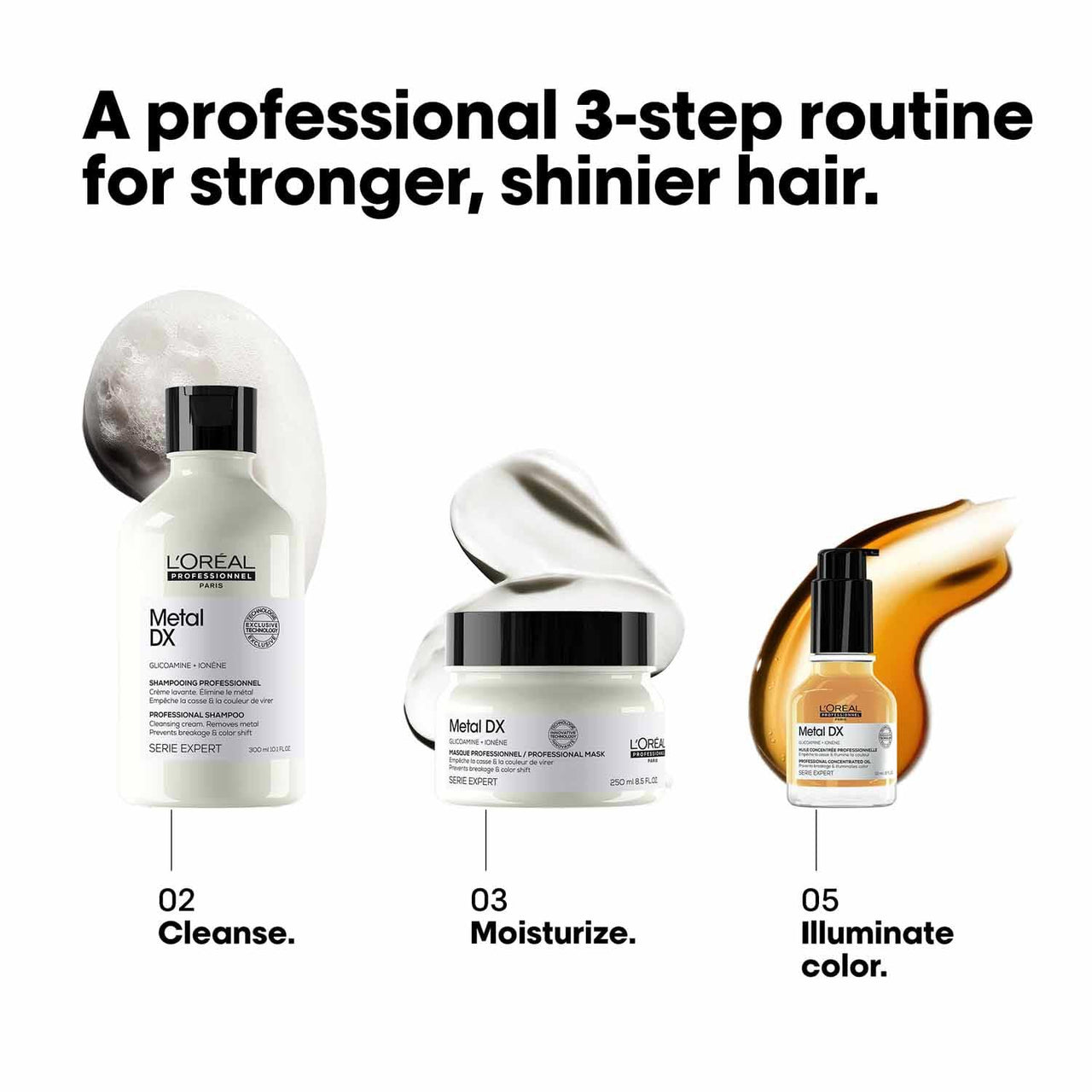 L’Oréal Professionnel Metal DX Anti-Metal Sulfate-Free Cleansing Cream Shampoo - 300ml | Professional Shampoo for Less Breakage, Get Strong & Shiny Hair | With Glicoamine | For Men & Women