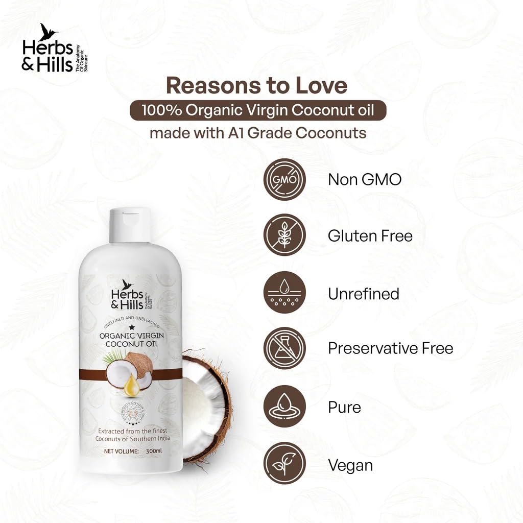 Herbs & Hills Coconut Hair Oil 300ml | Coconut Milk and AnaGain for Strong & Shiny Hair | Oil For Hair Fall, Strength, Damage, Thinning | Healthy, Nourished Hair