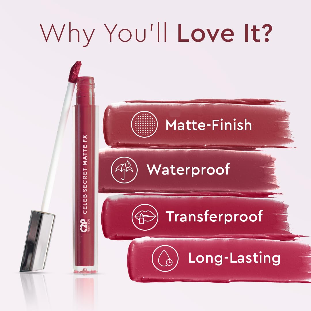 C2P Pro Liquid Lipstick Waterproof Matte Orange Lipsticks for Women | Long Lasting Smudge Proof | Infused with Argan Oil, Vitamin E | Cruelty Free, Vegan - Celeb Secret (Liquid Lipstick Alia, 2 ml)