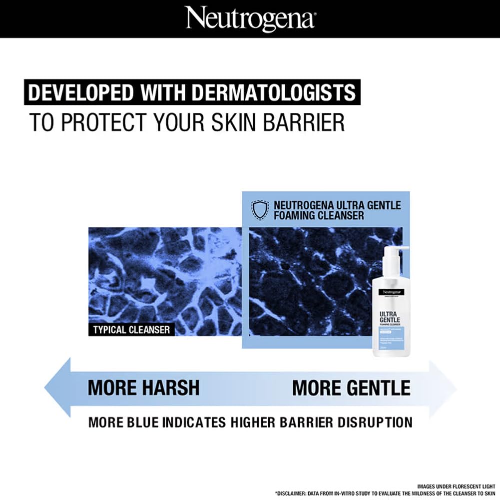 Neutrogena Ultra Gentle Foaming Cleanser | Face Wash for All Skin Types including Sensitive Skin | 6X Gentler Cleansing with Barriercare Technology for Men & Women | Cleanses Dirt and Oil | Hydrates & Protects Skin Barrie