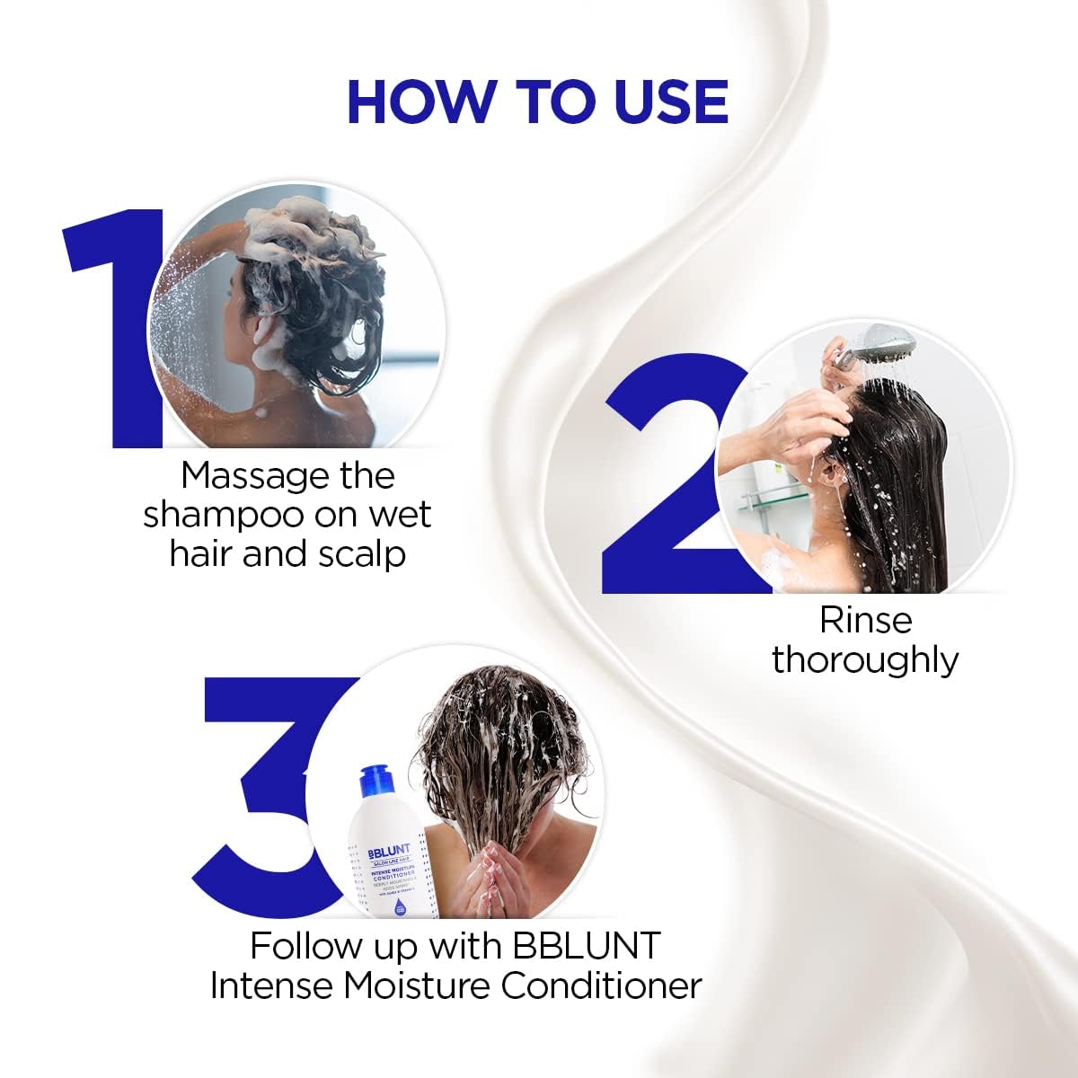 BBLUNT Intense Moisture Shampoo with Jojoba and Vitamin E for Dry & Frizzy Hair - 300 ml (Pack of 3)