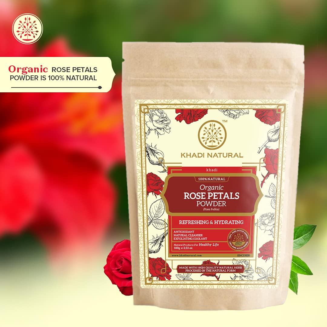 KHADI NATURAL Organic Rose Petals Powder Pack of 2 (2x100gm) 200gm