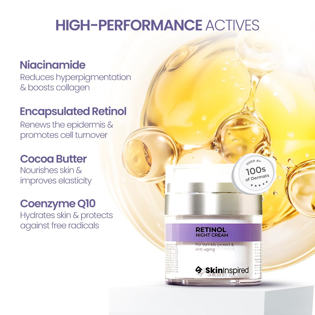 SkinInspired Retinol Night Cream For Wrinkles & Anti-Aging | Lightweight Cream for Age Spots, Fine Lines and Wrinkles | Anti Aging Cream For Women & Men | For All Skin Types | 50 g