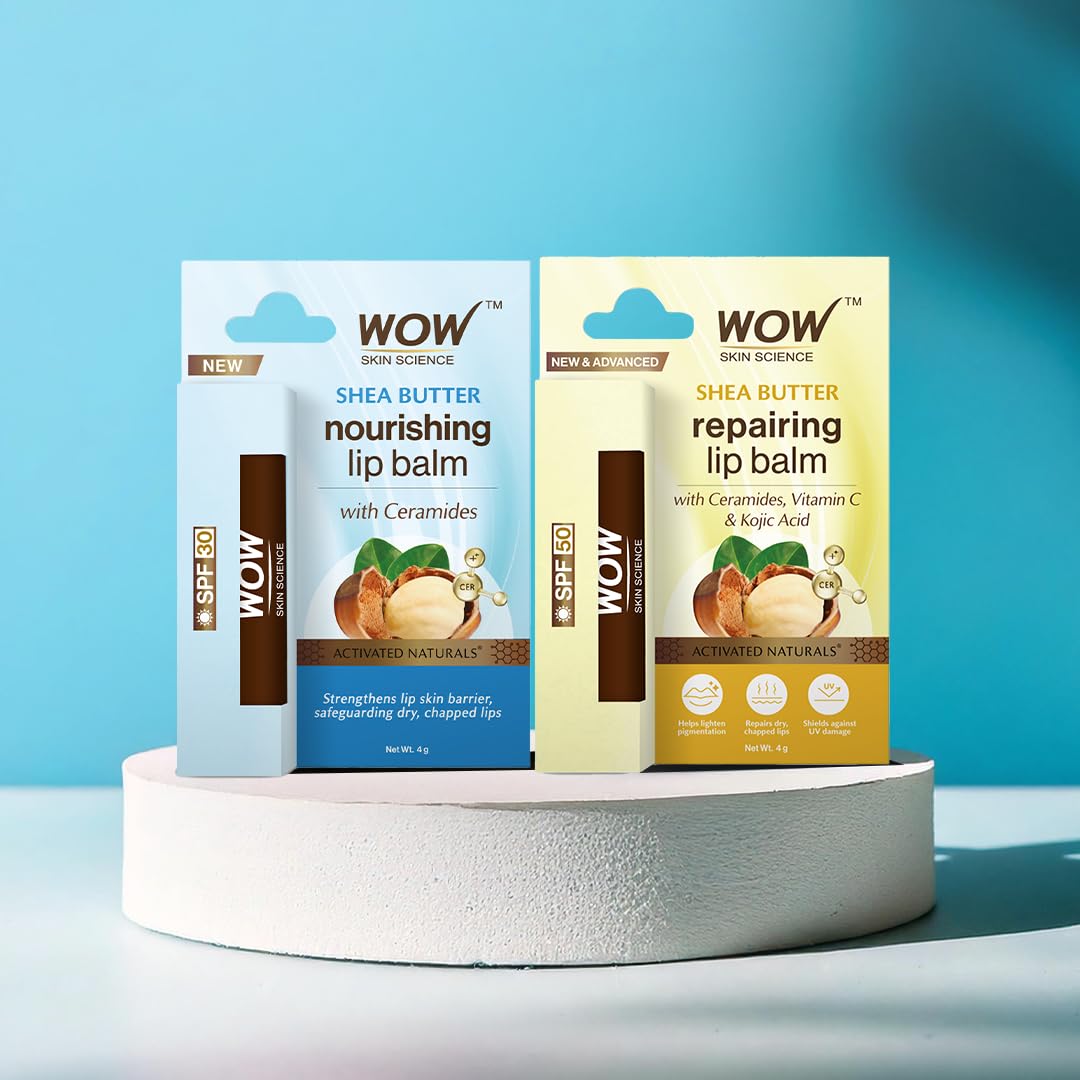 WOW Skin Science Shea Butter Nourishing Lip Balm with Ceramides – Hydrating Lip Balm for Dry, Chapped Lips | Strengthens Lip Skin Barrier | SPF 30 | 4g