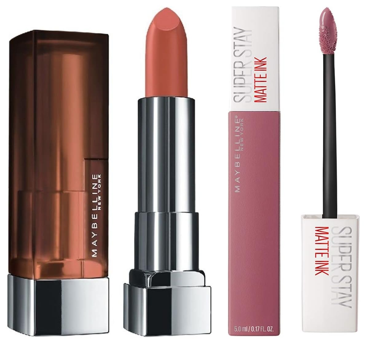 Maybelline New York Super Stay Matte Ink Liquid Lipstick, 15 Lover, 5ml and Maybelline New York Color Sensational Creamy Matte Lipstick, 657 Nude Nuance, 3.9g