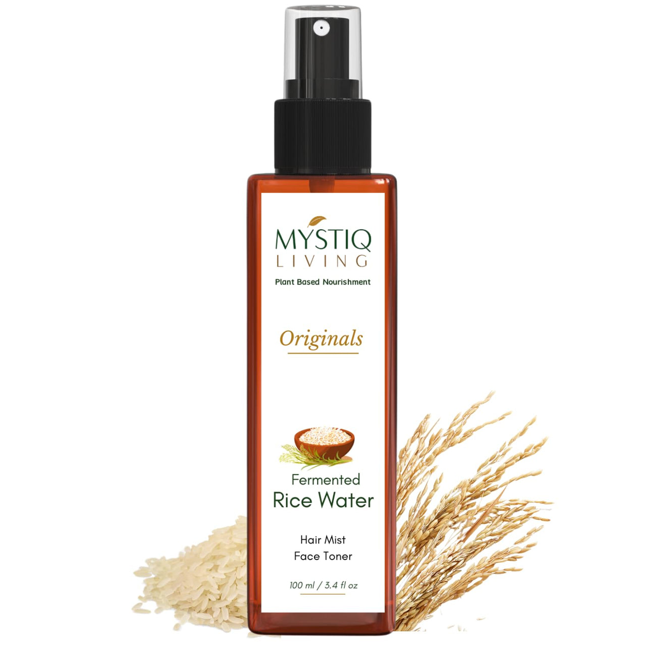 Mystiq Living Fermented Rice Water Toner Spray | 100% Pure Organic Doon Basmati Rice | Quick Absorbing & Non Sticky for Korean Glass Skin | For All Skin Types