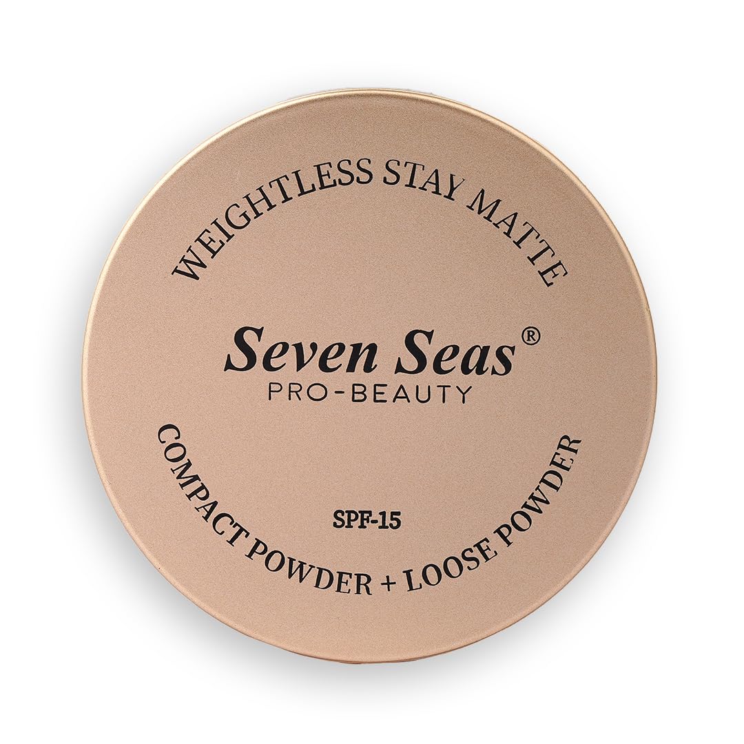 Seven Seas 2 In 1 Weightless Stay Matte Compact Powder | Pressed Powder + Loose Powder | SPF 15 | Non Oily Matte Look | Evens Out Complexion | Hides Imperfections | Blends Effortlessly (Banana)