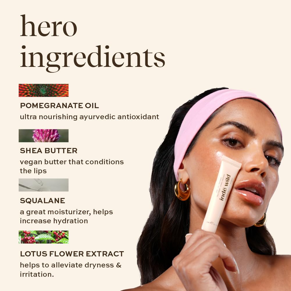 indē wild Dewy Lip Treatment - 15ml | Overnight Repair Vegan Lip Balm & Moisturizer | Lasts for 8+ hour | With Natural Desi Ghee, Shea Butter, Squalane & Hyaluronic Acid | Hydrating Korean Fomrulation