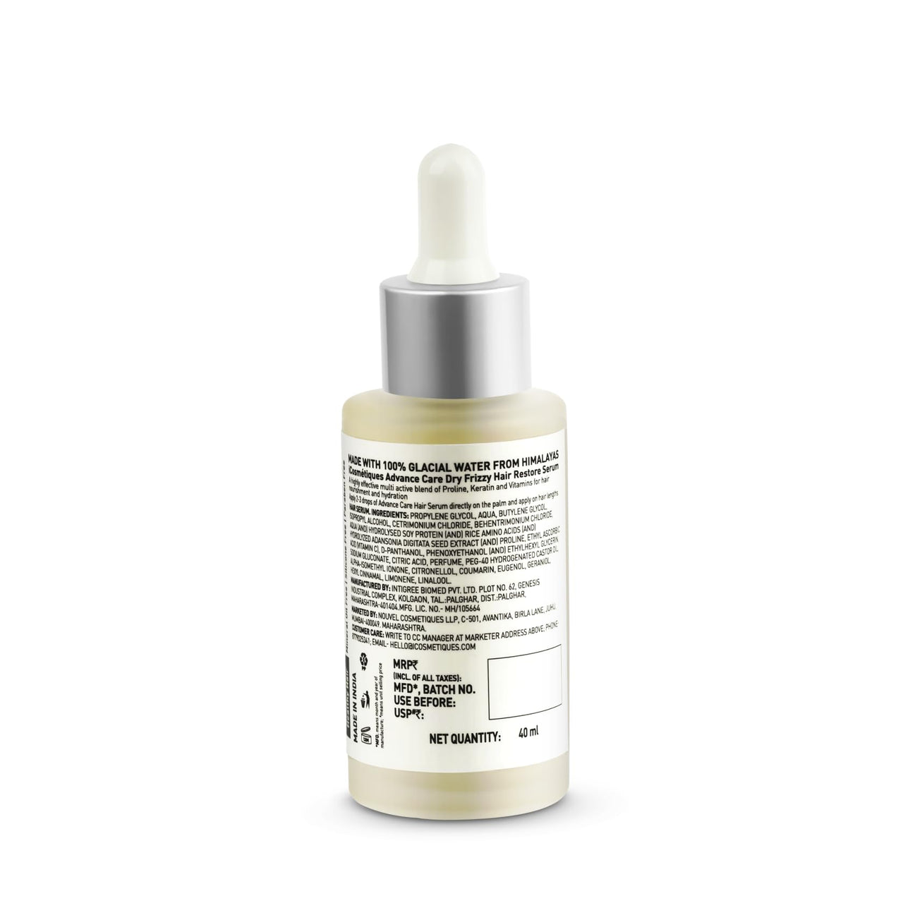 iCosmetiques Hair Serum for Dry & Frizzy Hair |Reduces Breakage |Keratin, Proline, B5 |Infused with Himalayan Glacial Water |Unisex Advance Care Formula |40ml