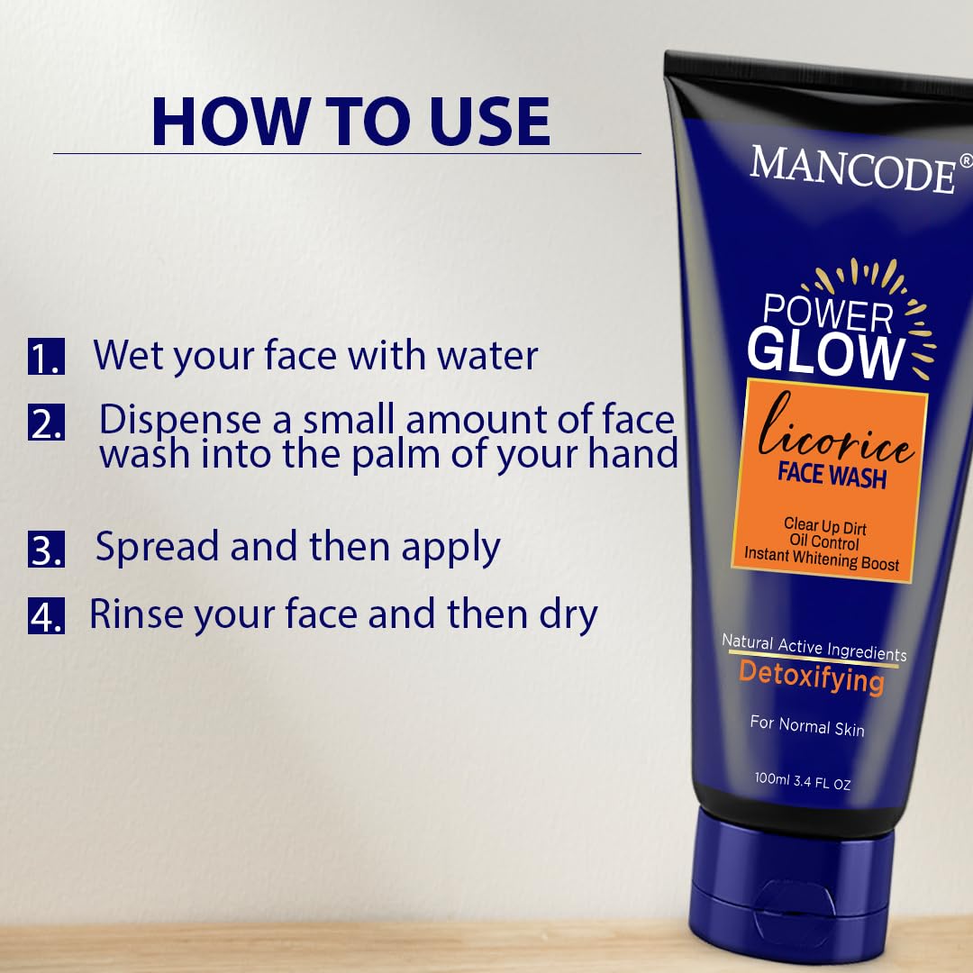 Mancode Power Glow Face Care Combo for Unusex | Face Scrub, Face Wash & Whitening Cream | Deep Cleansing, Exfoliation & Brightening | Natural Ingredients with Saffron, Turmeric, Kojic Acid & Licorice | Hydrating & Reduces Dark Spots Pack of 3