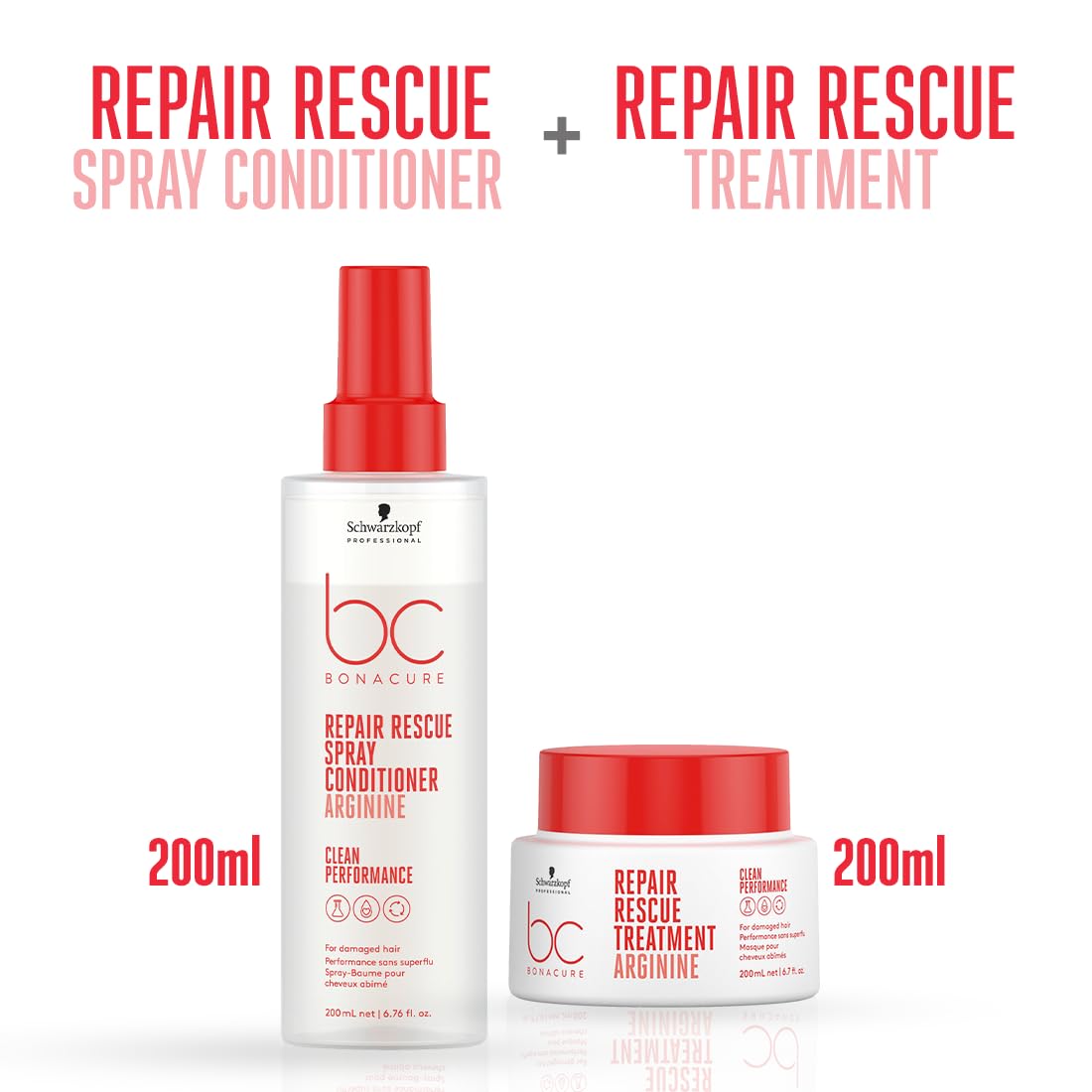 Schwarzkopf Professional New Bonacure Clean Repair Rescue Hair Mask treatment (200ml) with Arginin + Spray Conditioner 200ml | Combo for Damaged and chemically treated hair